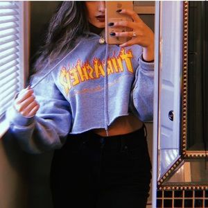 Thrashers flaming hand cropped hoodie